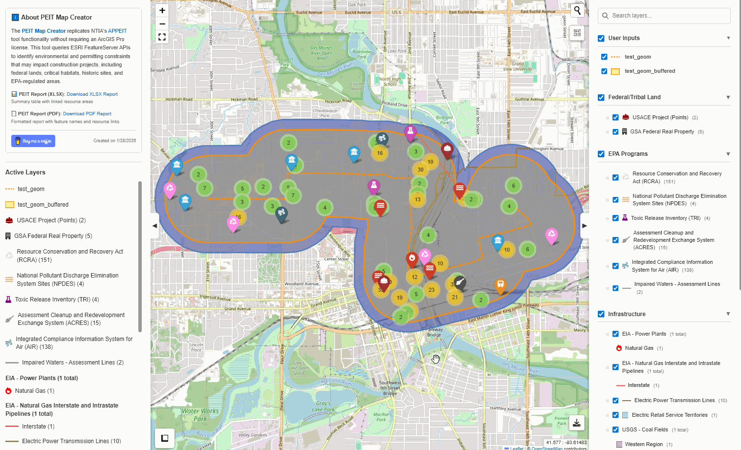 Map navigation including layer toggling and measurement tools